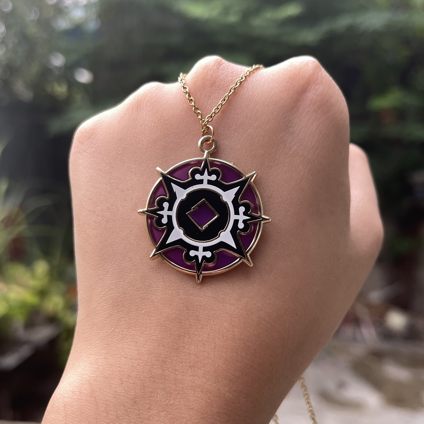 Valorant Reyna Necklace Pendant Glow in the Dark Hard Enamel with Stained Glass Hypoallergenic